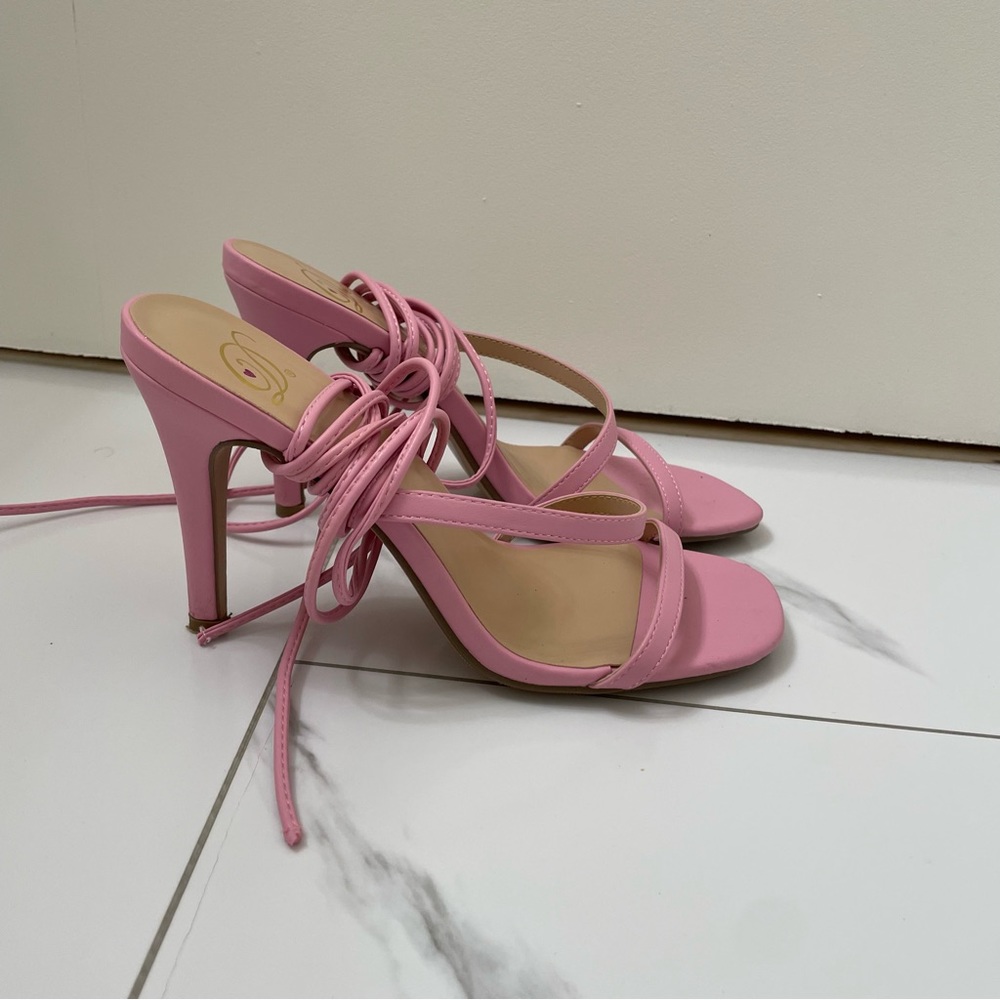 Candy Pink Lace Up Strap Heels